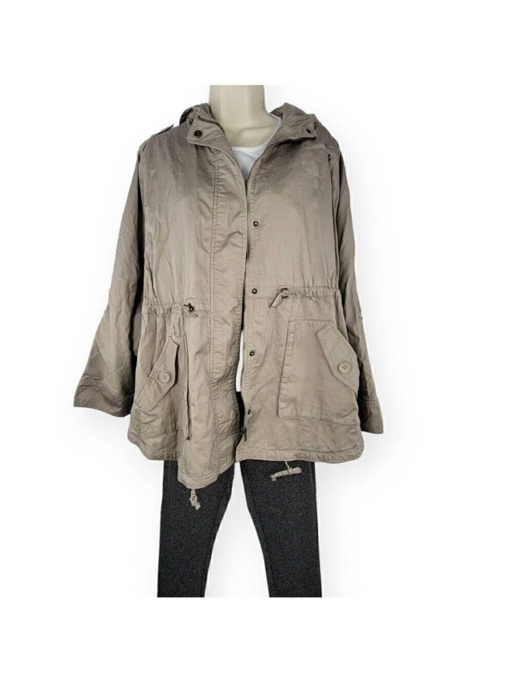 Only Tan Hooded Utility Jacket Large - Picture 2 of 5